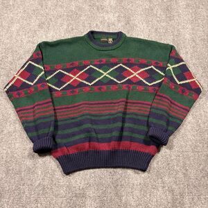vintage 90s structure argyle grandpa knit heavyweight sweater